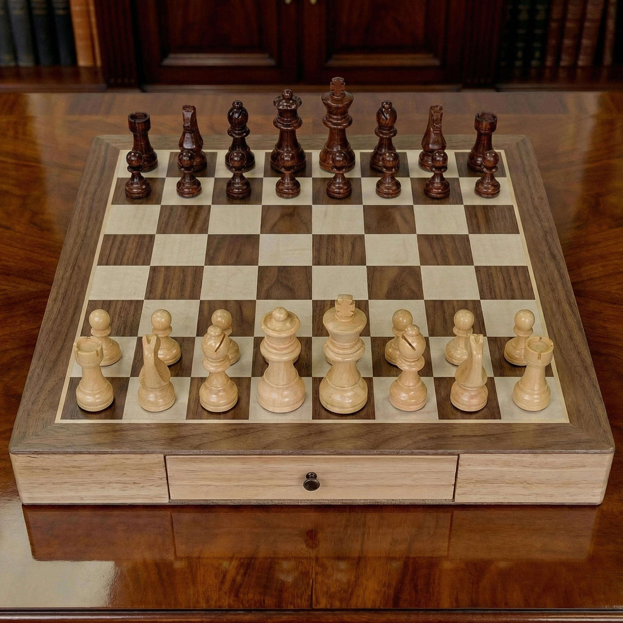 Jeu d'échecs avec tiroir en bois d'Érable
