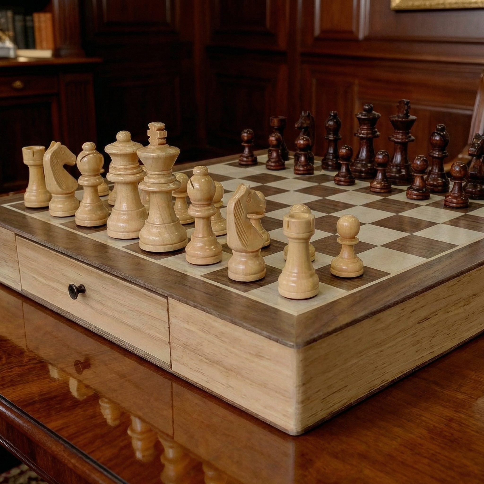 Jeu d'échecs avec tiroir en bois d'Érable