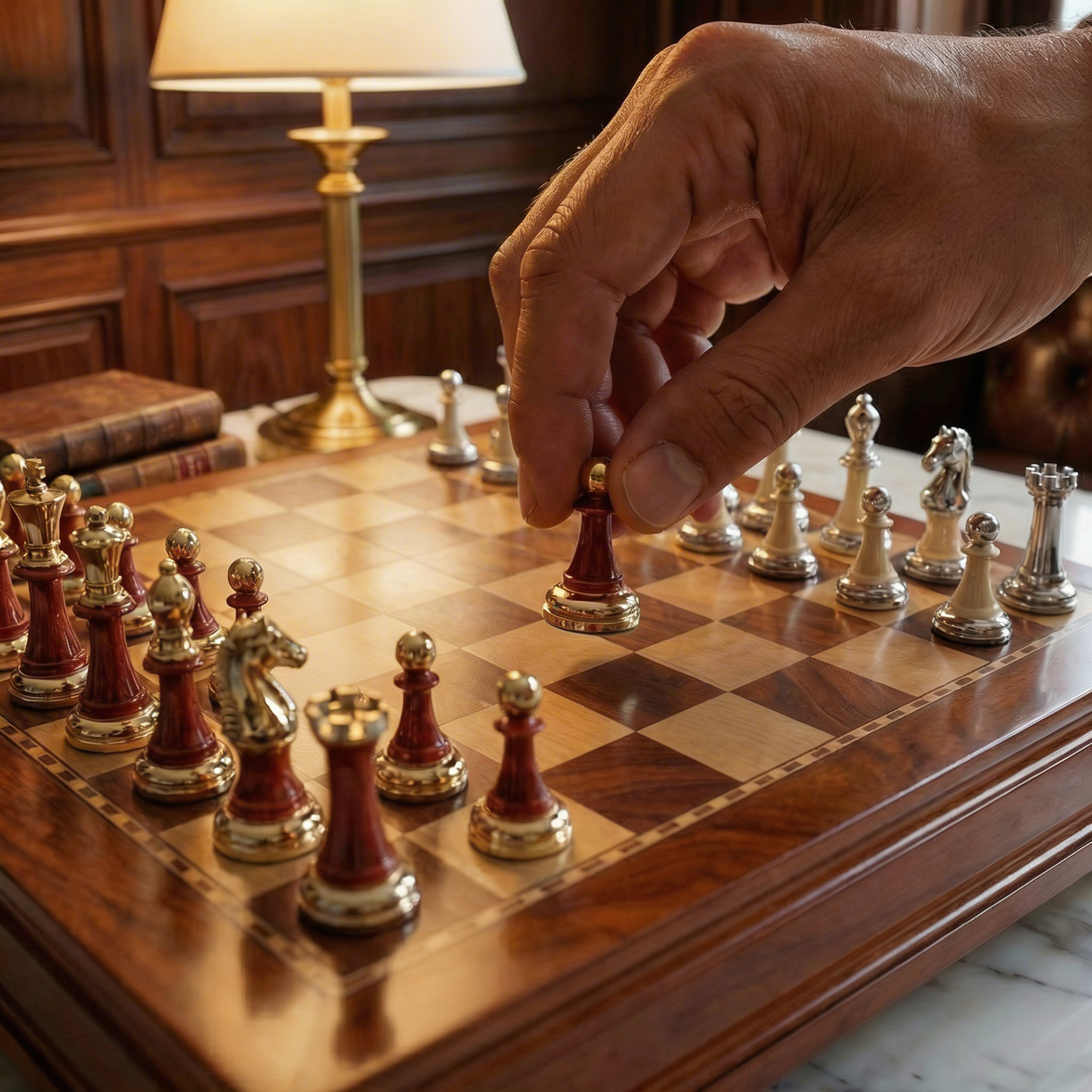 Jeu d'échecs en bois d'ébène avec rangement sous plateau