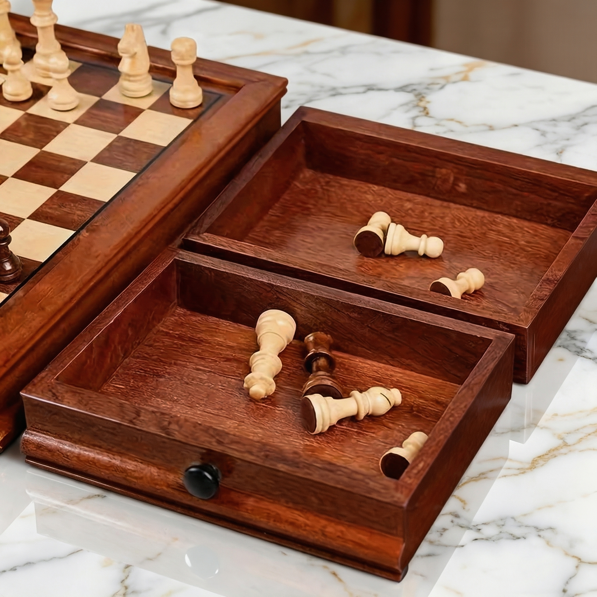 Échiquier magnétique avec tiroirs en bois d'Érable