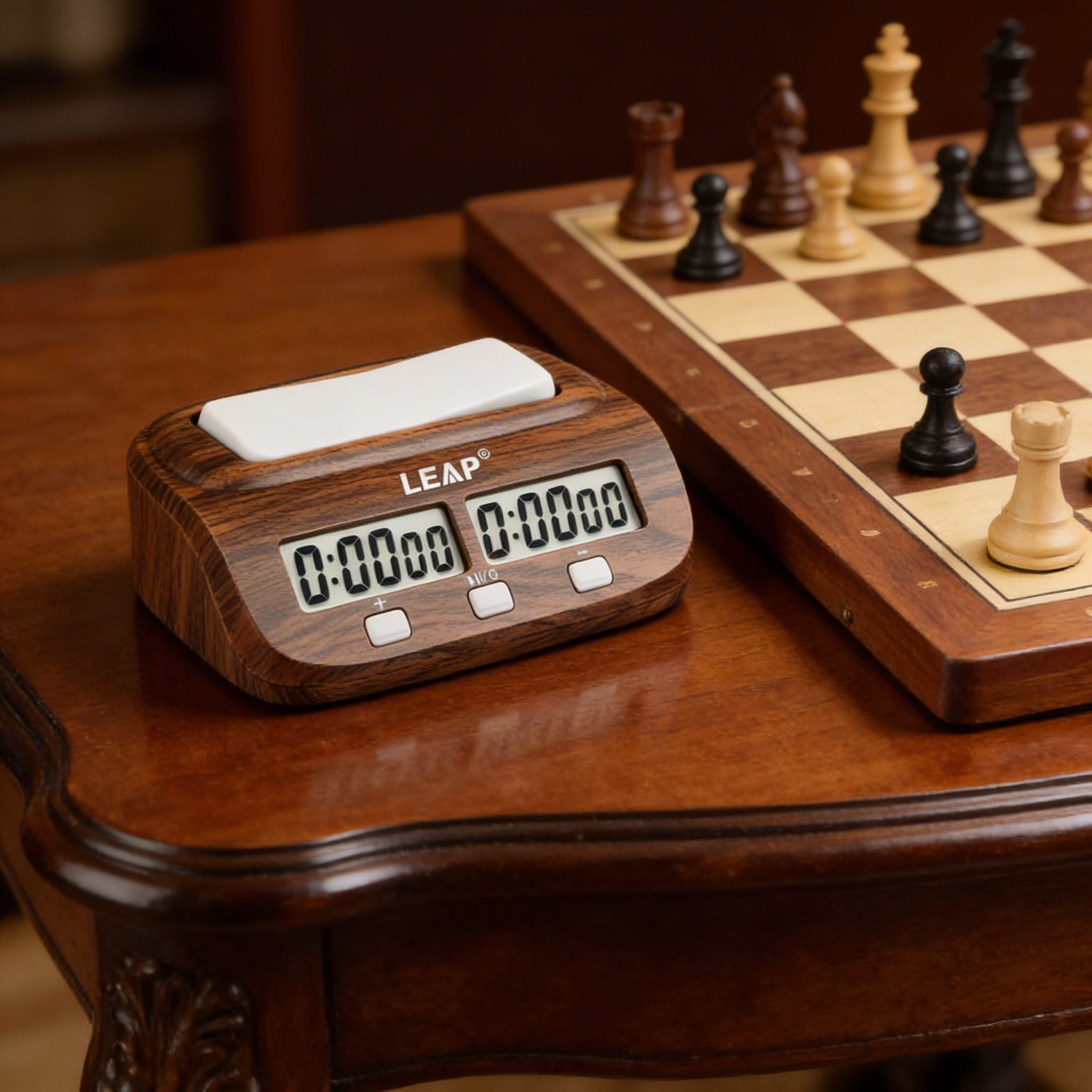 Pendule d'échecs numérique effet bois