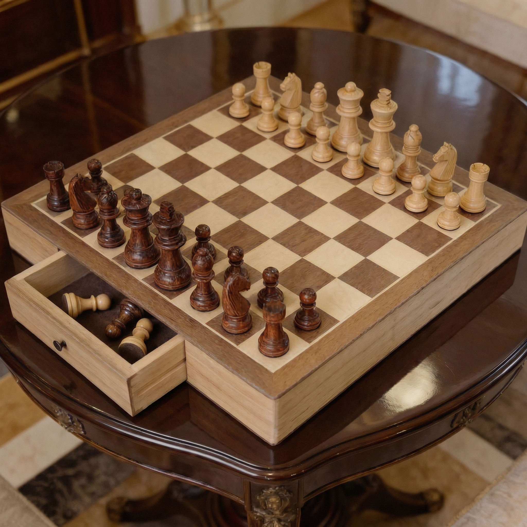 Jeu d'échecs avec tiroir en bois d'Érable