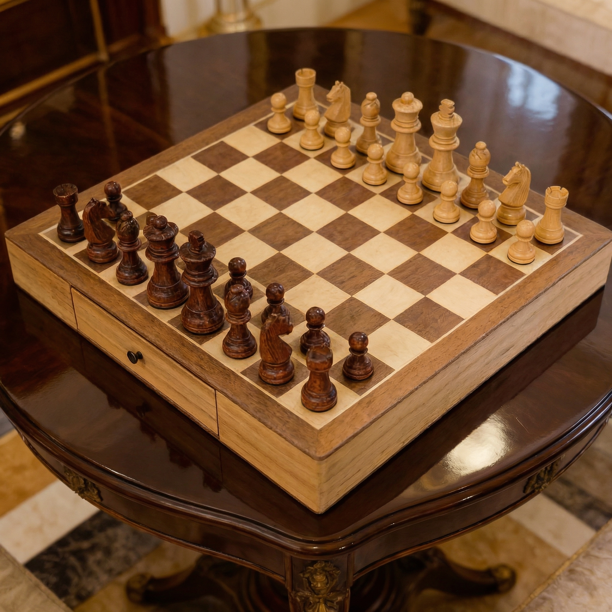 Jeu d'échecs avec tiroir en bois d'Érable