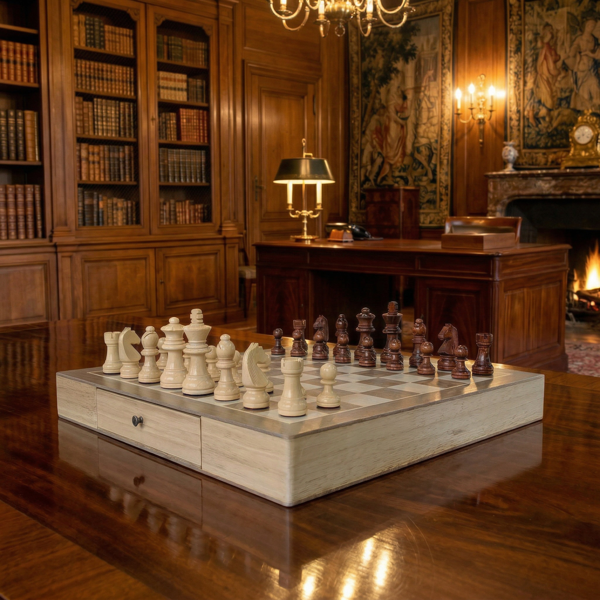 Jeu d'échecs avec tiroir en bois d'Érable